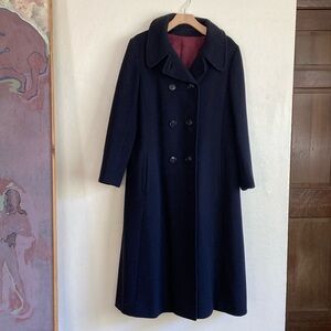 Talbots Vintage pure wool navy long trench coat double breasted Anglo Fabrics